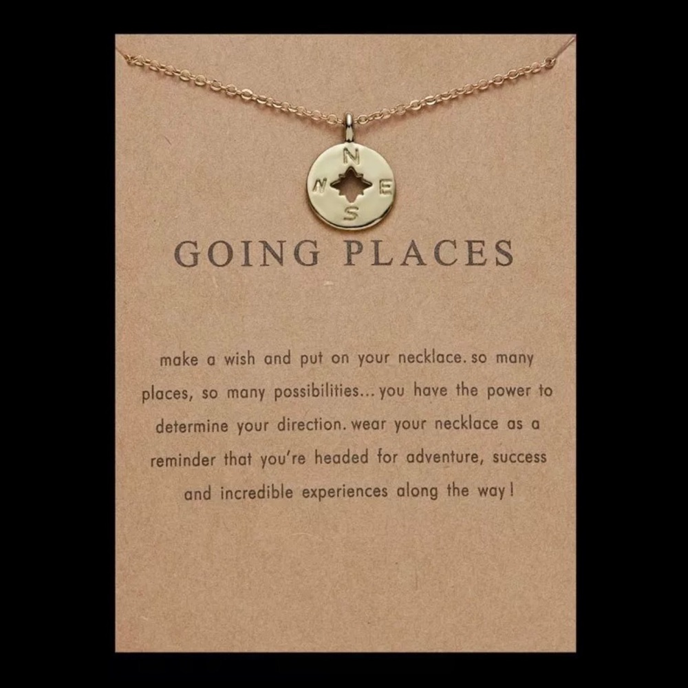 Gold dipped Compass Charm minimalist Going Places card Graduation Necklace